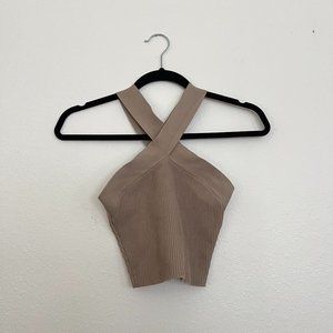 aritzia babaton brown tan sculpt knit halter tank top